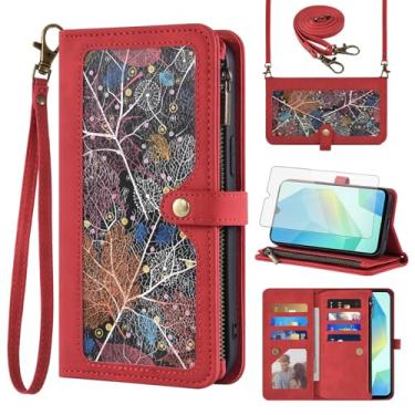 Imagem de Asuwish Capa de telefone para Samsung Galaxy A16/A26 5G Capa carteira com protetor de tela transversal alça de pulso de couro padrão flip zíper suporte para cartão de crédito celular A 16 26 16A 26A