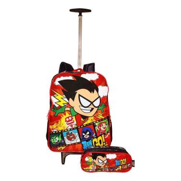 Imagem de Kit Mochila Jovens Titans Infantil Masculina Rodinhas Estojo