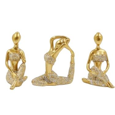 Imagem de Kit Decoração Zen Mulher Yoga 3 Peças – Mini Estátuas em Resina Premium para Mesa, Sala ou Home Office – Feng Shui, Relaxamento, Presente Espiritual