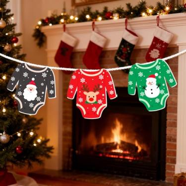 Imagem de ALISSAR Decorações de Natal para chá de bebê com faixa de macacão - 12 peças de cartões de aquarela pré-amarrados e dupla face para decoração de berçário da floresta, bebê está frio lá fora