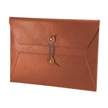 Imagem de Pasta de arquivo de couro para documentos, pasta de documentos importante com cordão de amarrar, capa para notebook, organizador de arquivos de couro, pasta de arquivamento de envelopes A4 (Horizontal