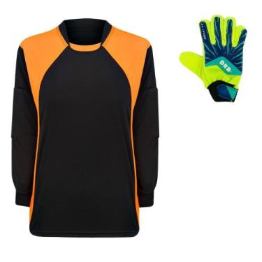 Imagem de Kit Camisa de Goleiro Infantil Acolchoada + Luva DRB - TRB, Preto, Ver