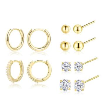 Imagem de Conjunto de brincos ALEXCRAFT banhado a ouro 14K para mulheres (6 pare