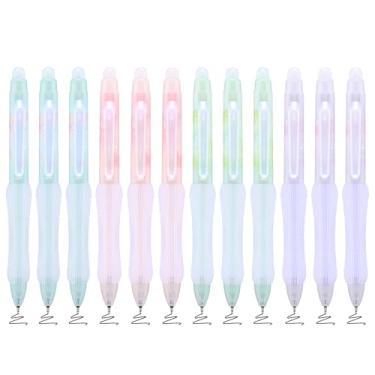Imagem de BAYTORY 12 peças de caneta de gel apagável retrátil fofa de 0,5 mm, canetas de tinta preta com borracha transparente, aderência confortável e escrita suave para palavras cruzadas (tinta preta)