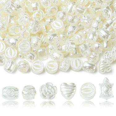 Imagem de UR URLIFEHALL 300 peças de contas de coração de imitação de ABS aleatórias, flor branca cremosa, tartaruga, contas de orifício grande para fazer joias faça você mesmo, pulseiras, colares
