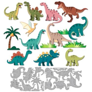 Imagem de MAYJOYDIY Molde de desenho animado de dinossauro, moldes de corte de metal pré-históricos, estêncil, tiranossauro Rex, molde de gravação para álbum de recortes faça você mesmo em relevo decorativo