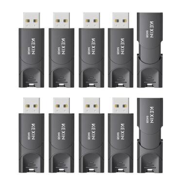 Imagem de Unidade Flash Drive KEXIN 64GB USB 2.0 Memory Stick, pacote com 10 uni
