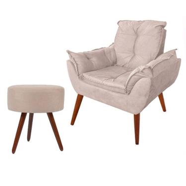 Imagem de Poltrona Amamentação + Puff Para Apoio Dos Pés Suede Bege Of