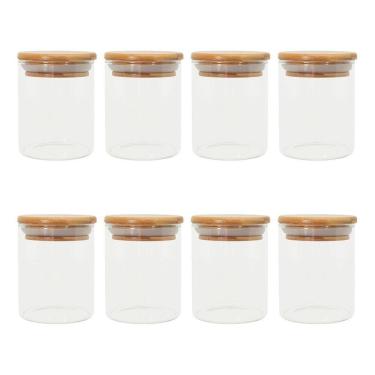 Imagem de Kit 8 Pcs Pote De Vidro Com Tampa De Bambu Hermético 200Ml