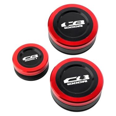 Imagem de Acessórios para motocicletas, tampas de reservatório de fluido de freio da embreagem dianteira traseira compatível com CB1000R CB 1000R Cb1000 R 2009-2015 2016 (3 tampas vermelhas novas)