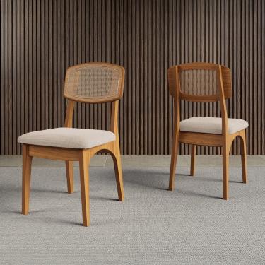 Imagem de Kit 2 Cadeiras Retrô com Encosto em Palha Sintética CA40 Freijó Bege Rústico J20 Dalla Costa