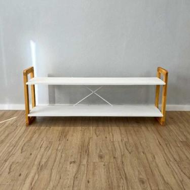 Imagem de Rack de TV de Madeira Pinus Linea Branco e Nozes - ArtFactory Design