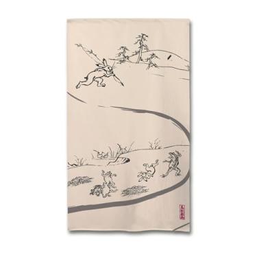 Imagem de Cortina Choju Giga Noren | Feita no Japão | Tecido de Renda Ichimatsu | Divisória de Quarto Japonesa Tradicional | 33,5 x 59 pol. (85 x 150 cm)