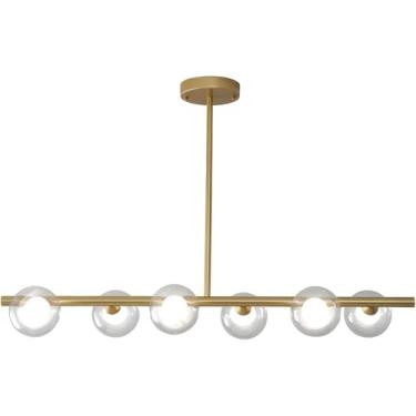 Imagem de Lustre moderno de fazenda, lustre de vidro linear, bola preta, lustre para sala de jantar, industrial, teto, luz pendente, dourado, tira longa, luminária suspensa para cozinha, sala de estar