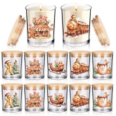 Imagem de Ziliny 10 potes de vela de vidro de Natal para homem de gengibre, recipientes vazios, potes de vidro a granel de 200 ml com tampas de cortiça, latas para fazer velas de Natal, guardar biscoitos