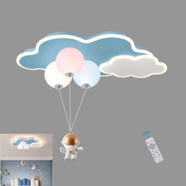 Imagem de Luzes de teto LED para crianças, lâmpadas de teto de nuvem/astronauta, 52 W, lustre com controle remoto regulável, balão de acrílico, luz infantil, menino, menina, quarto, luminária interna,