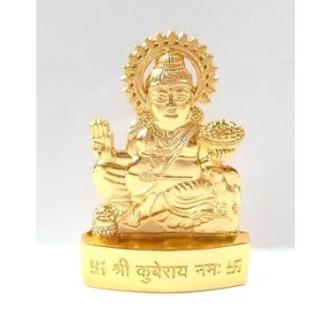 Imagem de Kuber Ji Idol Estátua de ídolo de metal Murti para decoração de Diwali Deepawali Dhanteras Golden Diwali Item de presente Office Pooja Item Pacote com 1 (ouro)