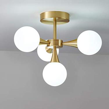 Imagem de Luminária de teto embutida em vidro globo, lustre antigo de latão dourado, luminária de teto em formato de molécula de feijão mágico para quarto, sala de estar, casa de fazenda (4 luzes), pe