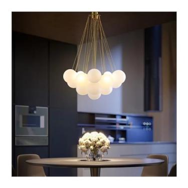 Imagem de Lustre moderno de globo de vidro fosco para mesa de sala de estar Designer de interiores, luminária retrô