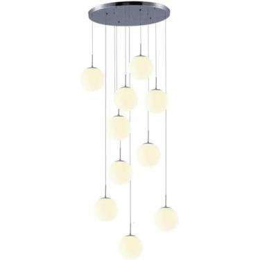 Imagem de Lustre moderno de bolas de vidro, lustre de escada, edifício duplex, luz pendente longa, escada minimalista moderna, lâmpada grande suspensa para sala de estar, cozinha, sala de estar, 10 ca