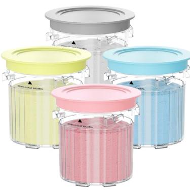 Imagem de SAMTURUI アイスクリーム容器 交換用パイントと蓋 Ninja Creami用 4個パック Ninja NC200シリーズ対応 アイスクリームメーカー BPAフリー 食器洗い機対応 漏れ防止