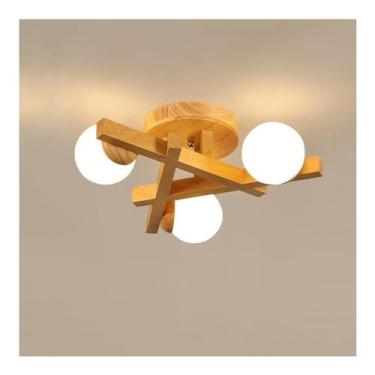 Imagem de Lustre Sputnik de vidro leitoso de 6 luzes - V-intage Mid Century Lighting, luminária de teto semi-embutida de madeira de fazenda compatível com quarto, sala de jantar, cozinha, lavanderia -