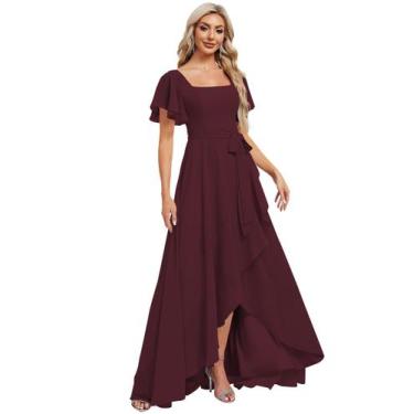 Imagem de Vestido de dama de honra Monvelli, simples, decote quadrado, chiffon, 