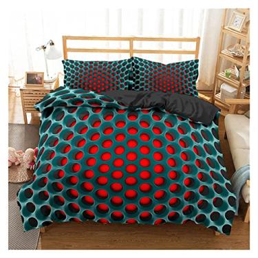 Imagem de Jogo de cama macio estampado com padrões geométricos 3D para casa quarto estereoscópico buraco denso tamanho queen capa de edredom com 2 fronhas (sem edredom) capa de edredom completa (cor: conjunto 3