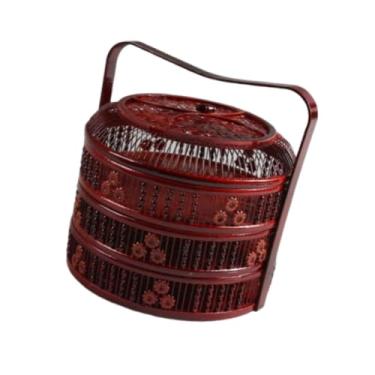 Imagem de Baoblaze Cesta de bambu para ovos, recipiente de armazenamento, cesta rústica de malha feita à mão com alça para vegetais, frutas e de cozinha, Três Camadas