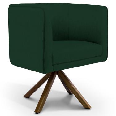 Imagem de Poltrona Decorativa Base Giratória de Madeira Betina D02 Veludo Verde Musgo C-303 - Lyam Decor