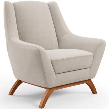 Imagem de Poltrona Decorativa Fixa Base de Madeira Castanho Juliet D02 Bouclê Creme B-54 - Lyam Decor