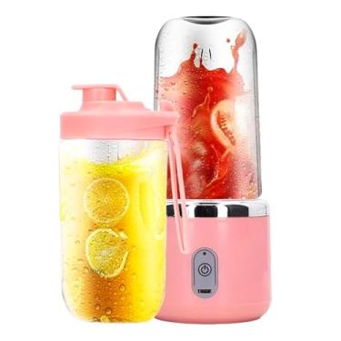 Imagem de Mini Liquidificador Portátil Blender Personal 400ML 6 Lâminas Recarregável - Shakeira Elétrica com Espremedor Elétrico, Liquidificador Pequeno para Viagens e Academia(Rosa-2 COPOS)