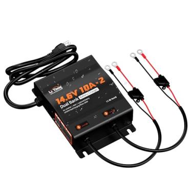 Imagem de LiTime 2-Bank 10A (10A/Bank) Dual Smart Battery Charger, 14.6V LiFePO4 Battery Charger AC-DC Charger with Fuse, LED Indicator for RV, Boat, Motorcycle, Lawn Mower, Trolling motor and Lead Acid Battery