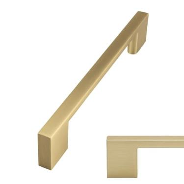 Imagem de Modket Pacote com 10 puxadores de armário Euro Slim em alumínio sólido — comprimento total de 15,24 cm, orifício central de 128 mm, ouro champanhe escovado