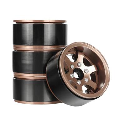 Imagem de WONFAST 4PCS 1.55'' Beadlock Alloy 6-Spoke Aluminum Wheels Rims -4.4mm/+2.8mm Offset Changeable for RC 1/10 Crawler Car for Axial 90069 Tamiya D90 TF2 LC70 LC80 MN98 (Black Gold)
