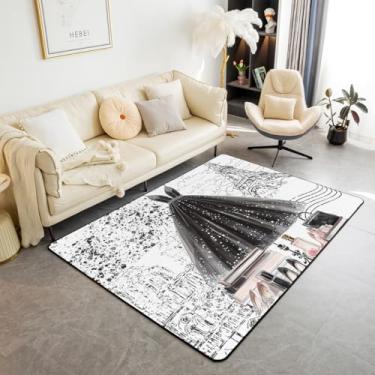 Imagem de Erosebridal Tapete moderno feminino 1,78 m x 90 cm preto e branco Torre Eiffel Paris Tapete perfumado moderno meninas mulheres tapete de chão romântico salto alto maquiagem tapete lavável decorativo