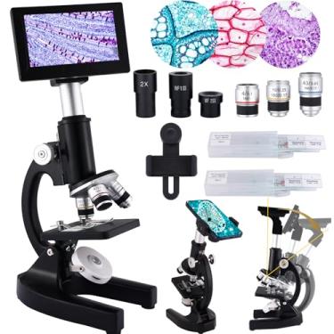 Imagem de Herwicm Ampliação de microscópio 40X-2500X, oculares HD grande angular, tela de alto pixel de 10 cm com luz de preenchimento de LED 3, celular observável, para laboratórios escolares em casa (preto)