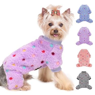 Imagem de Pijama de cachorro tamanho pequeno para menino, menina, algodão, elástico, roupas de cachorrinho para cães fêmeas e machos, roupas de pijama para cães de inverno (roxo, pequeno)