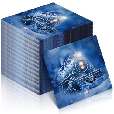 Imagem de Blushtier Pacote com 25 guardanapos de festa de trens de Natal descartáveis em massa Believe guardanapos de papel utensílios de mesa suprimentos de jantar decorações de Natal (16,5 polegadas)