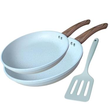 Imagem de Jogo 3 Peças Frigideiras Antiaderente Cerâmica Indução Gás + Espátula Silicone (Creme)