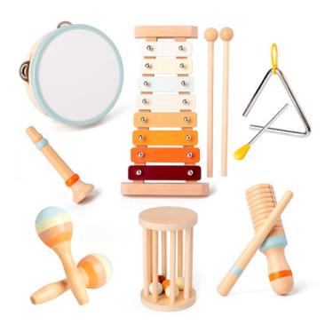 Imagem de Conjunto 7 Instrumentos Musicais TL-GP172 de Madeira Montessori para Crianças 2 a 7 Anos | Kit Brinquedo Educativo Infantil Unissex | Estimula Coordenação Motora e Musicalização
