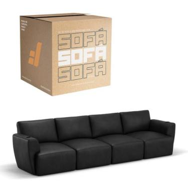Imagem de Sofá 4 Lugares Sala De Estar em Couro Bovino Modular Damie Na Caixa, P