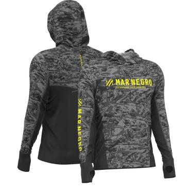 Imagem de Camiseta de pesca Mar Negro Sublimada com capuz Cinza com proteção UV50+