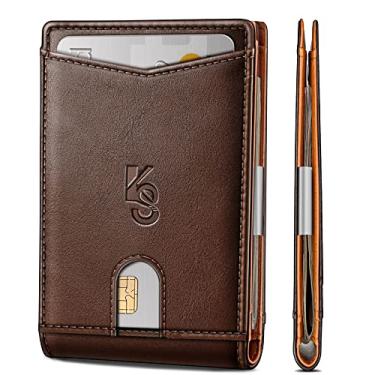 Imagem de Carteira fina masculina, carteira de couro, clipe para dinheiro, presente para homens, 11 cartões 7 x 12 cm, bloqueio de RFID, Sauce Coffee5183, Minimalista