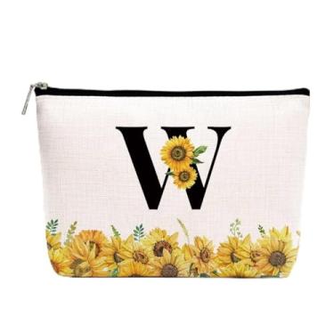 Imagem de Bolsa de maquiagem inicial personalizada, monograma girassol bolsa de maquiagem de higiene pessoal fofa bolsa de cosméticos bolsa organizadora de maquiagem dia das mães casamento presentes de