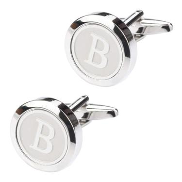 Imagem de Abotoaduras masculinas clássicas de aço inoxidável - letras do alfabeto A-Z para negócios e camisas de casamento, one size, Cobre, Sem Pedra Preciosa