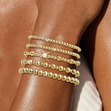 Imagem de Conjunto de pulseiras de contas douradas para mulheres, moderno, não mancha, grosso, elástico, clipe de papel, cruz, pérola, bracet, joias empilháveis, Medium, Latão, Sem Pedra Preciosa