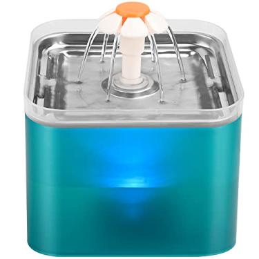 Imagem de AONBOY Fonte de água para gatos de aço inoxidável, fonte ultra silenciosa para gatos 2L, com luz LED, filtro de carbono ativado, fonte de água para animais de estimação para gatos e cães pequenos