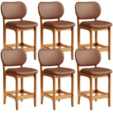 Imagem de Kit 06 Banquetas Baixa Bar Cozinha E Sala De Jantar Fixa Betta L02 Imbuia Couríssimo Marrom