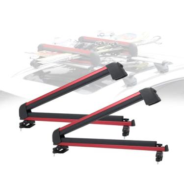 Imagem de Rack de esqui e snowboard de 61 cm para teto de carro, com enchimento e trava de borracha TPV, serve para 4 pares de esquis ou 4 pranchas de snowboard, suporte de vara de pesca para carro, vermelho